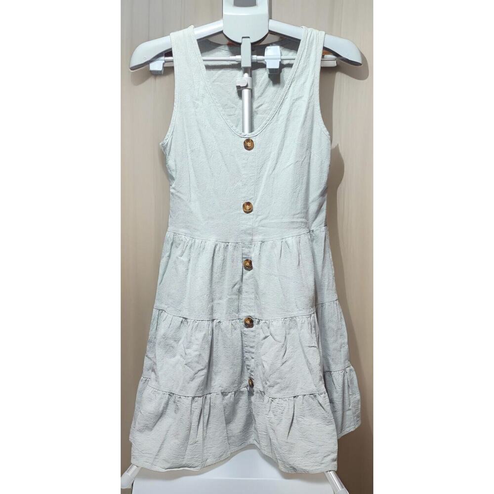 Halife Girl's Small Long Dress Misty Green With Button Accents Soft Lightweight